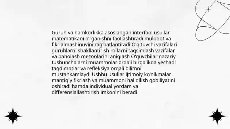 Boshlangʻich sinflarda matematika oʻqitishni tashkil qilishda interfaol metodlardan foydalanish 4