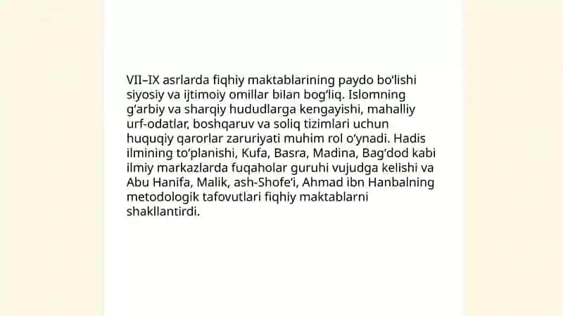 Ilk fiqhiy maktablarning shakllanish tarixi va tasnifi 4