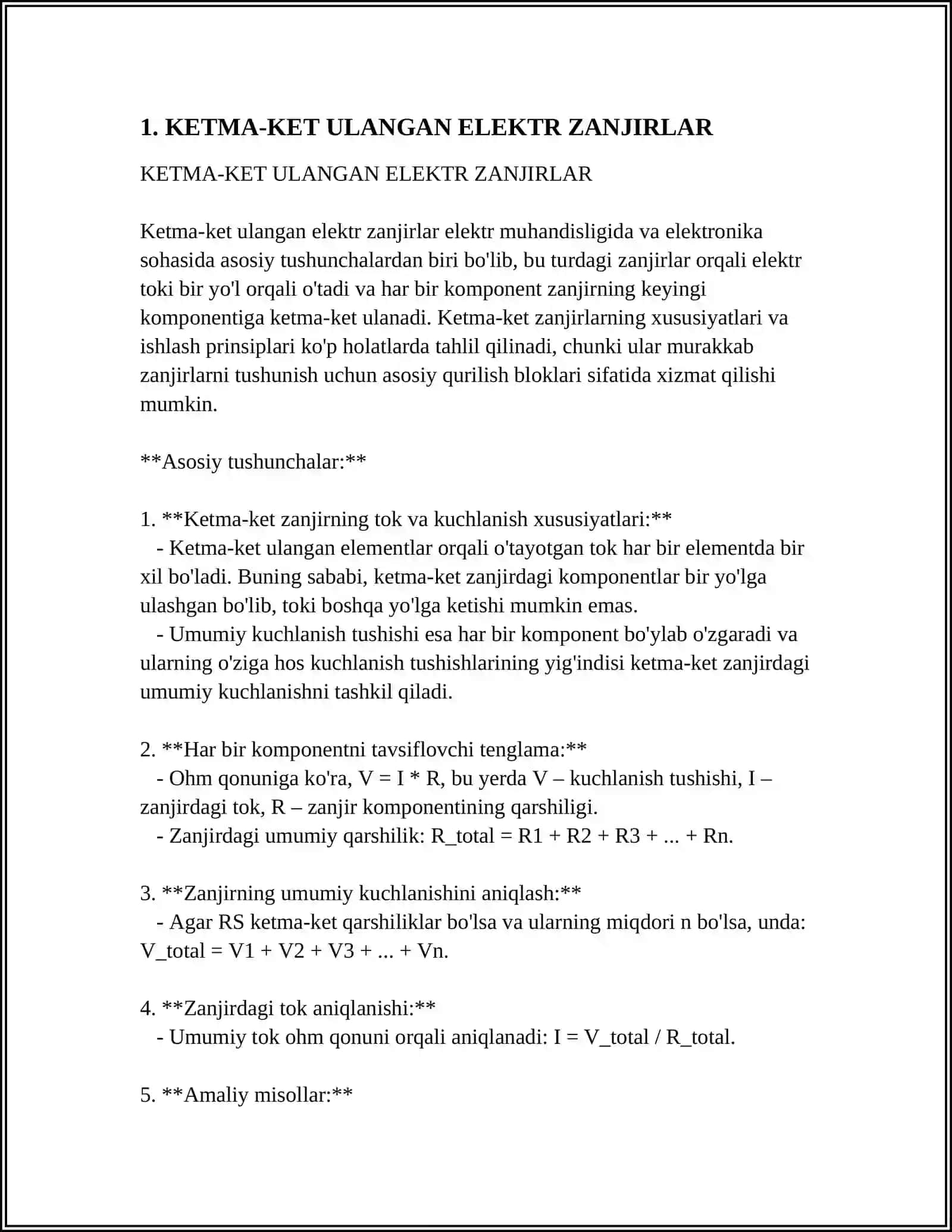 KETMA-KET, PARALLEL VA ARALASH ULANGAN ELEKTR ZANJIRLARINI EKVIVALENT ALMASHTIRISH 4