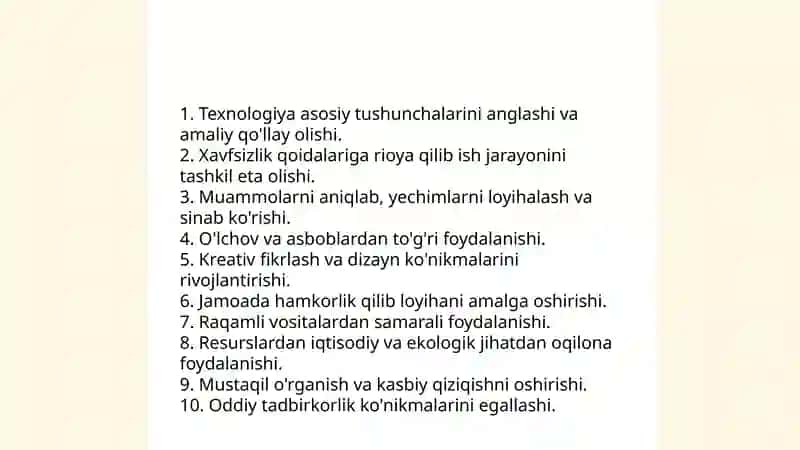 Texnalogiya fani dasturi bilan tanishtirish Xayitmurodova Komola 4
