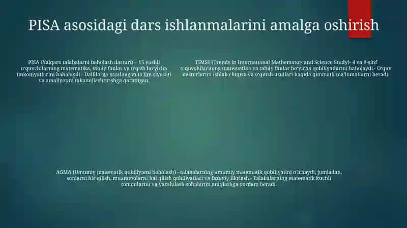 Timss, Pisa, Agma, Talis Xalqaro Baholash Dasturiga Doir Test Namunalari Bilan Tanishtirish 4