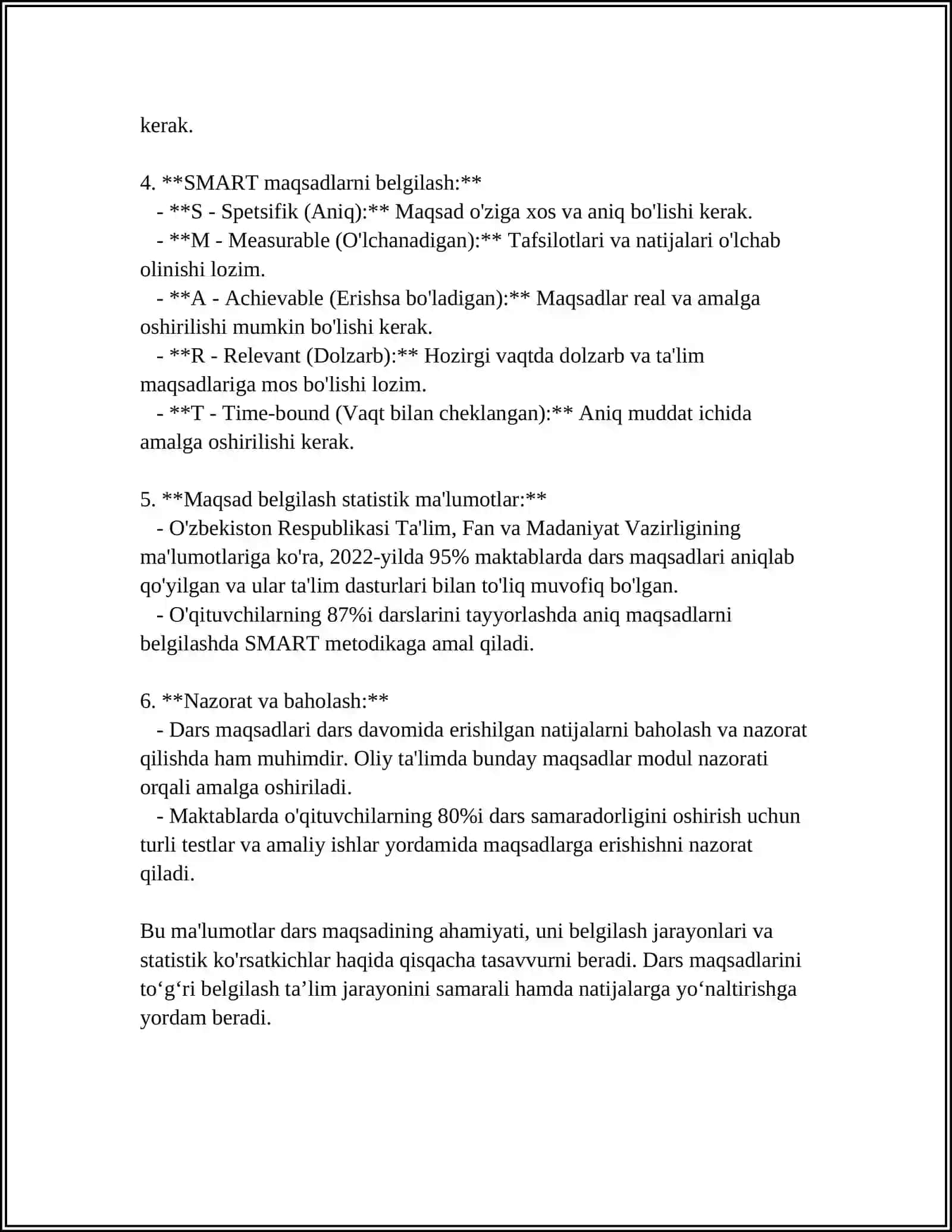 DARSNI TASHKIL QILISHGA TAYYORGARLIK BIR SOATLIK DARS REJA KONESPEKTNI TAYYORLASH 4