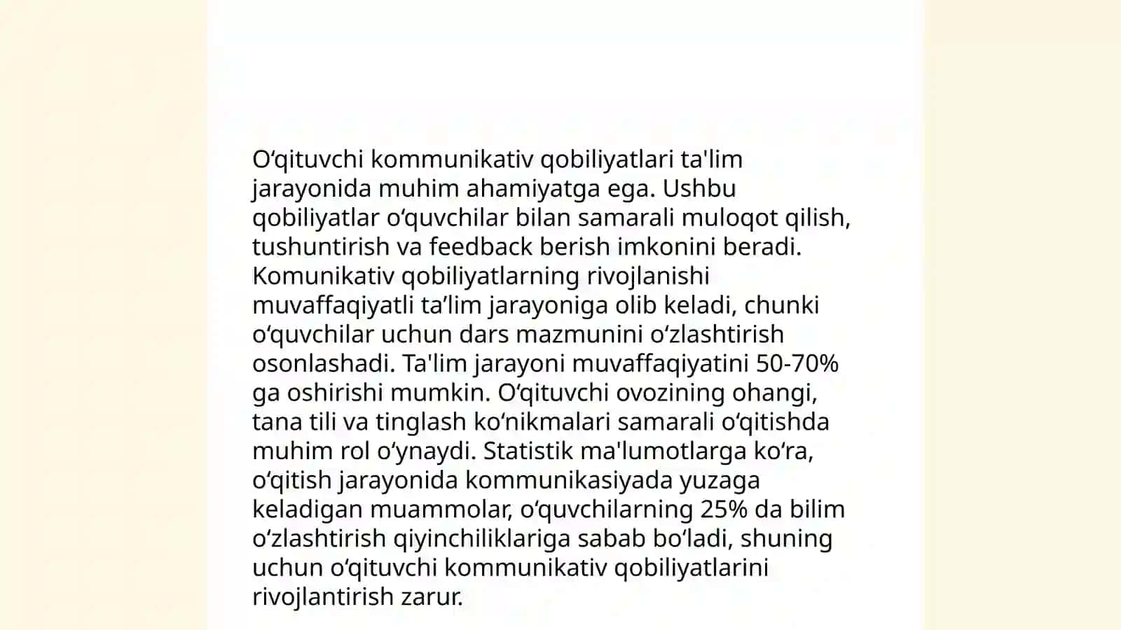 O‘qituvchi faoliyatida pedagogik qobiliyat.O'qituvchining kommunikativ faoliyati 4