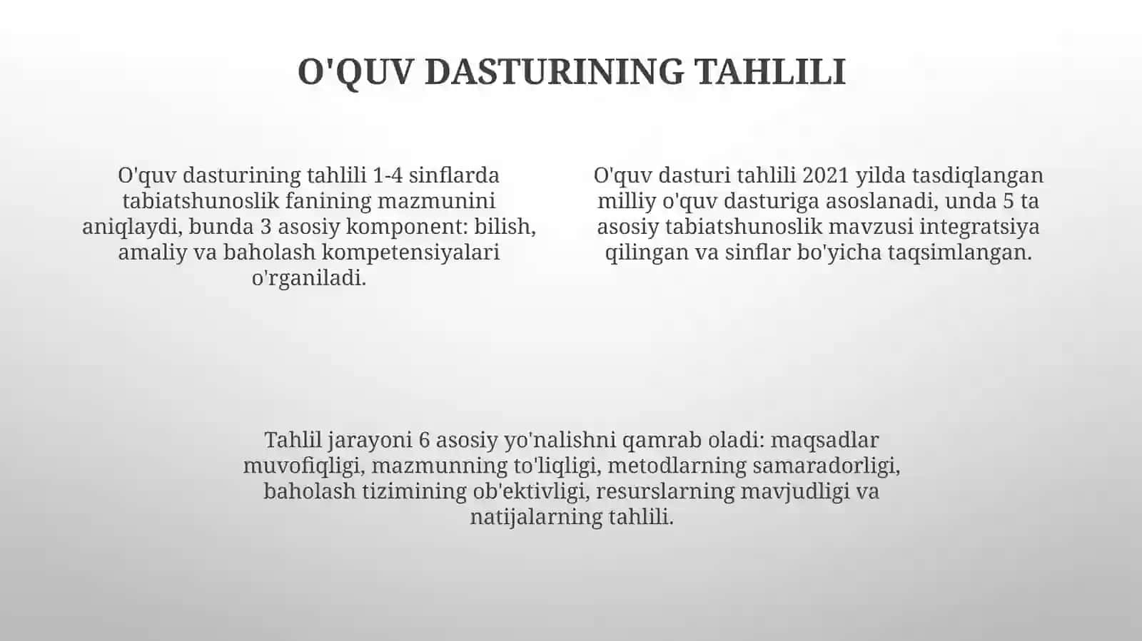 Boshlang'ich ta'lim tabiiy fanlardan dastur va mavjud ko'rgazmali qurollar tahlili 4
