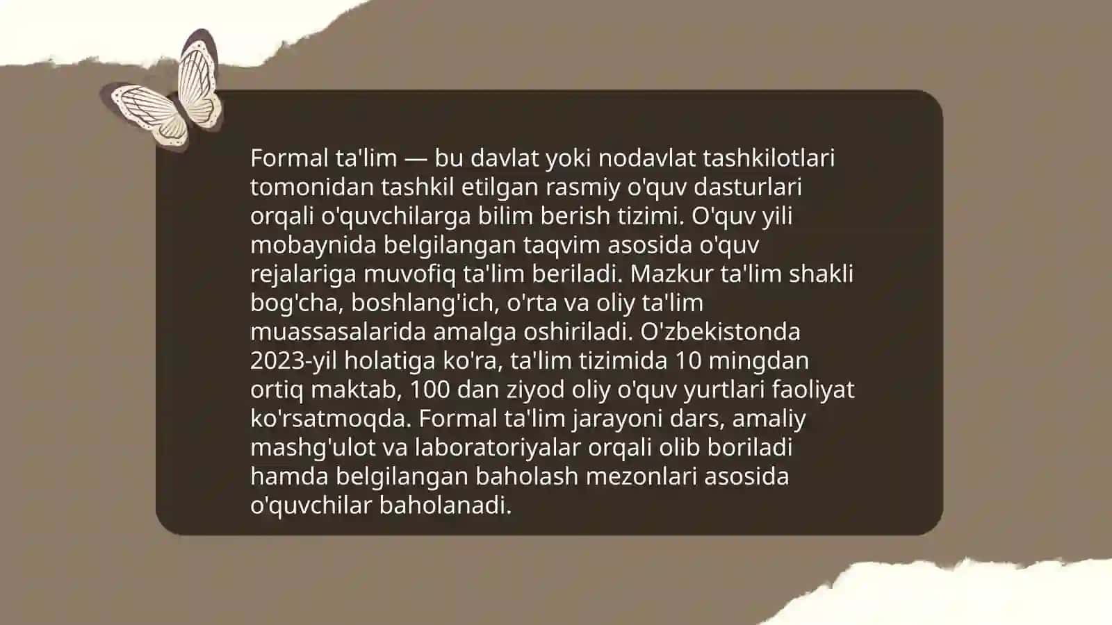 Ta'lim turlari va ta'limni tashkil etish shakllari. Dars ta'limini tashkil etishning asosiy shakli 4