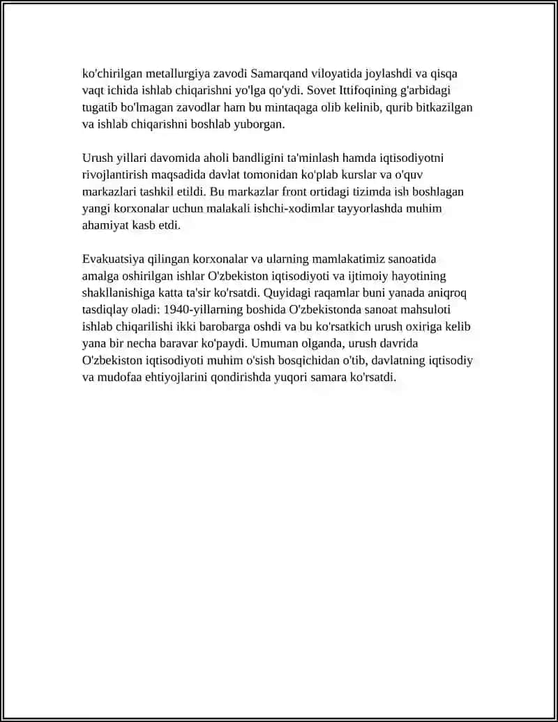 IKKINCHI JAHON URUSHI DAVRIDA O'ZBEKISTON SANOATI 4