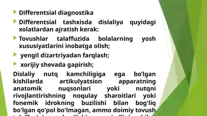 DISLALIYA SABABLARI VA SHAKLLARI, DISLALIYA TURLARI VA ULARNING NOMOYON BO’LISHI 4