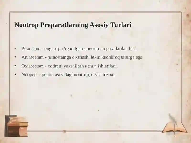 Nootrop va Analeptik Preparatlar: Ta'siri va Qo'llanilishi 4
