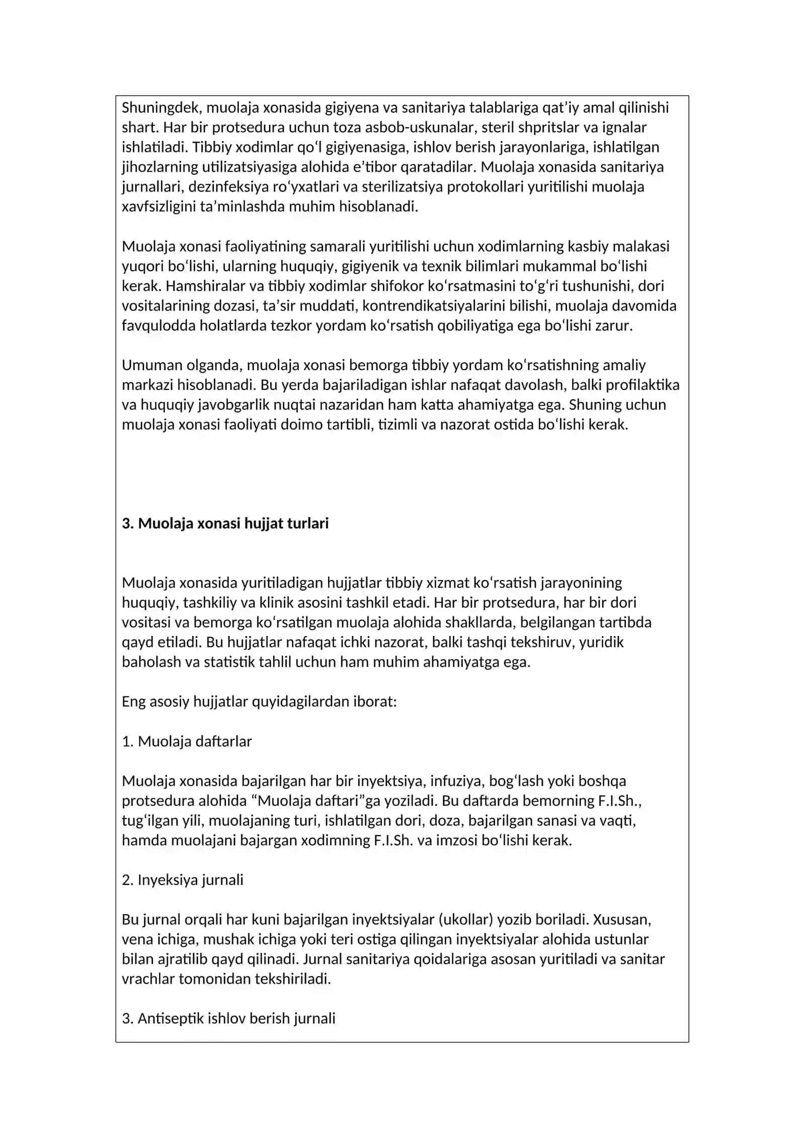 Muolaja xonasi hujjatlar bilan ishlash 4