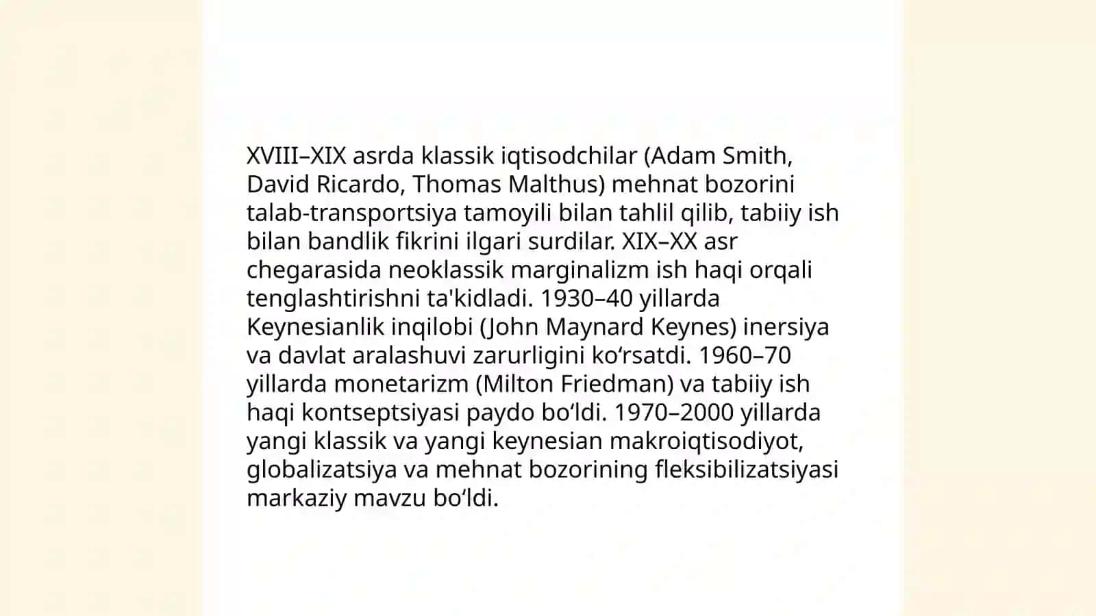 Aholini ish bilan bandlik nazariyalari va ularni amalda qo‘llash, aholi ish bilan bandligining shakllanishi va mohiyati 4
