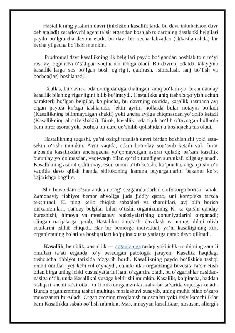 Kasallik va uning bosqichlari haqida umumiy ma’lumot 4