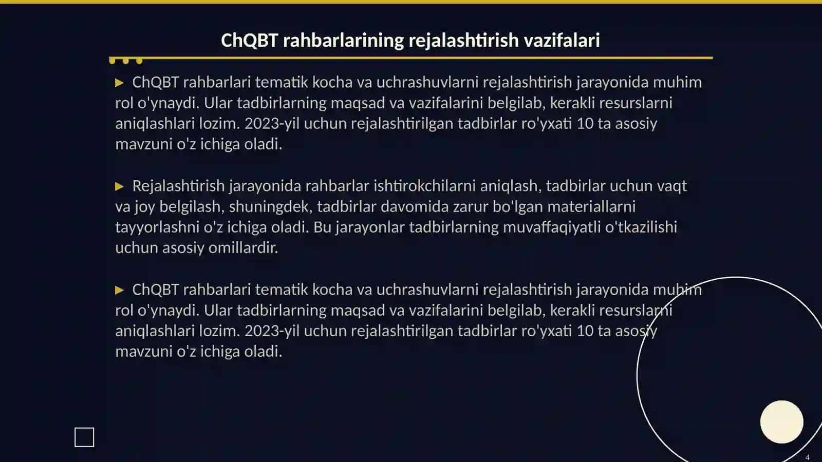 Tematik kocha va uchrashuvlarni tashkilashtirish va otkazishda ChQBT rahbarlarining vazifalari 4
