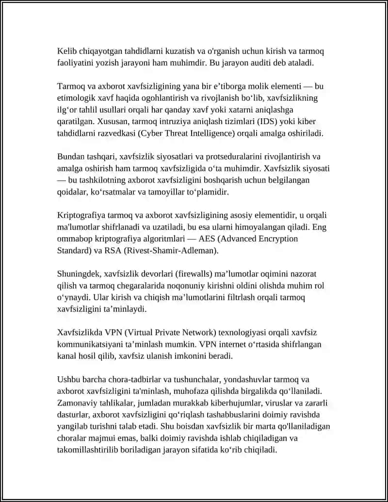 TARMOQ VA AXBOROT XAVFSIZLIGI TUSHUNCHASI 4