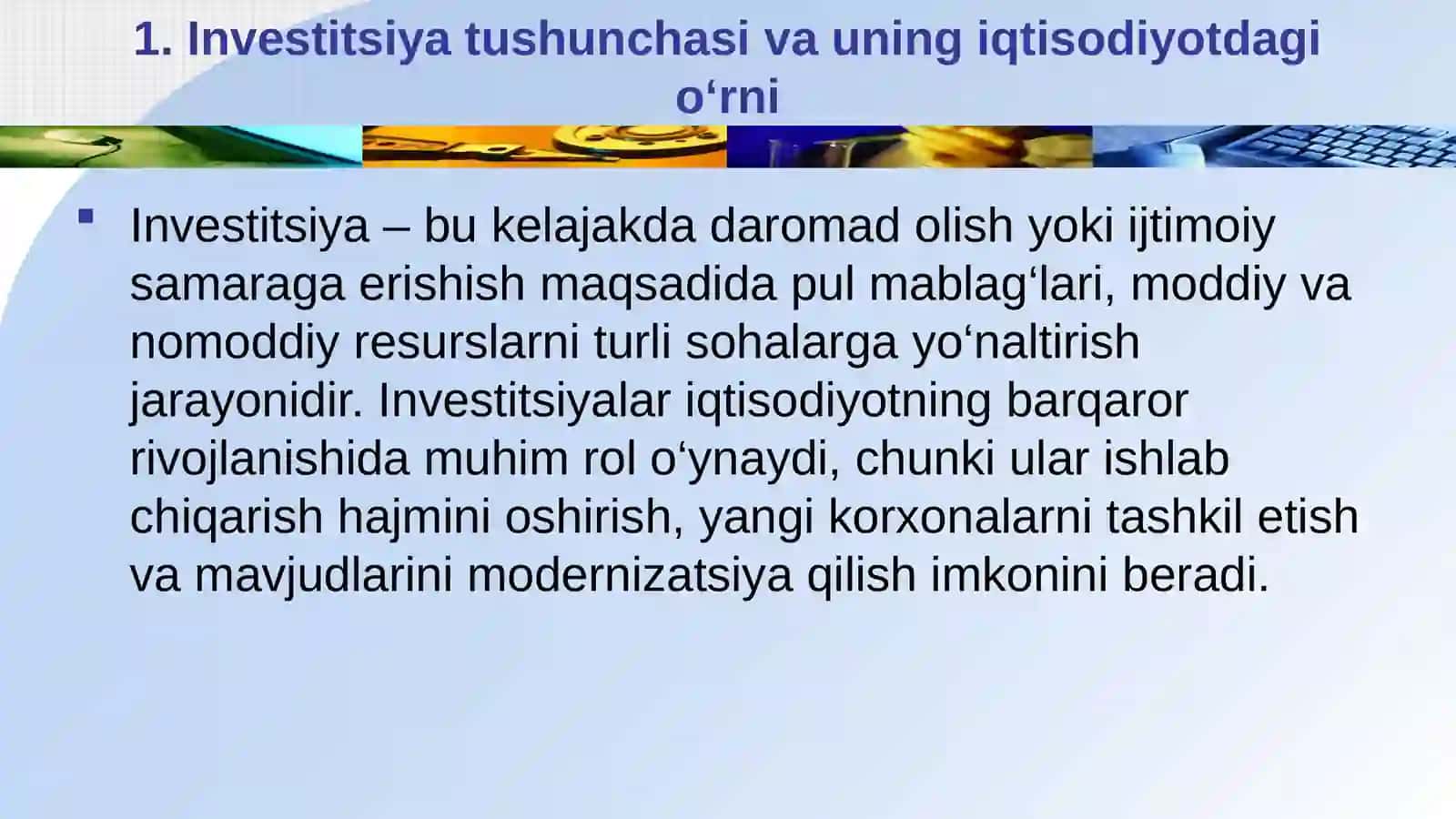 Investitsiyalash qoydalari. Investitsion loixalarni baxolash 4