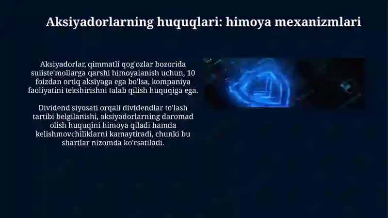 Korporativ munosabatlar ishtirokchilari huquq va manfaatlarinihimoyaqilish 4