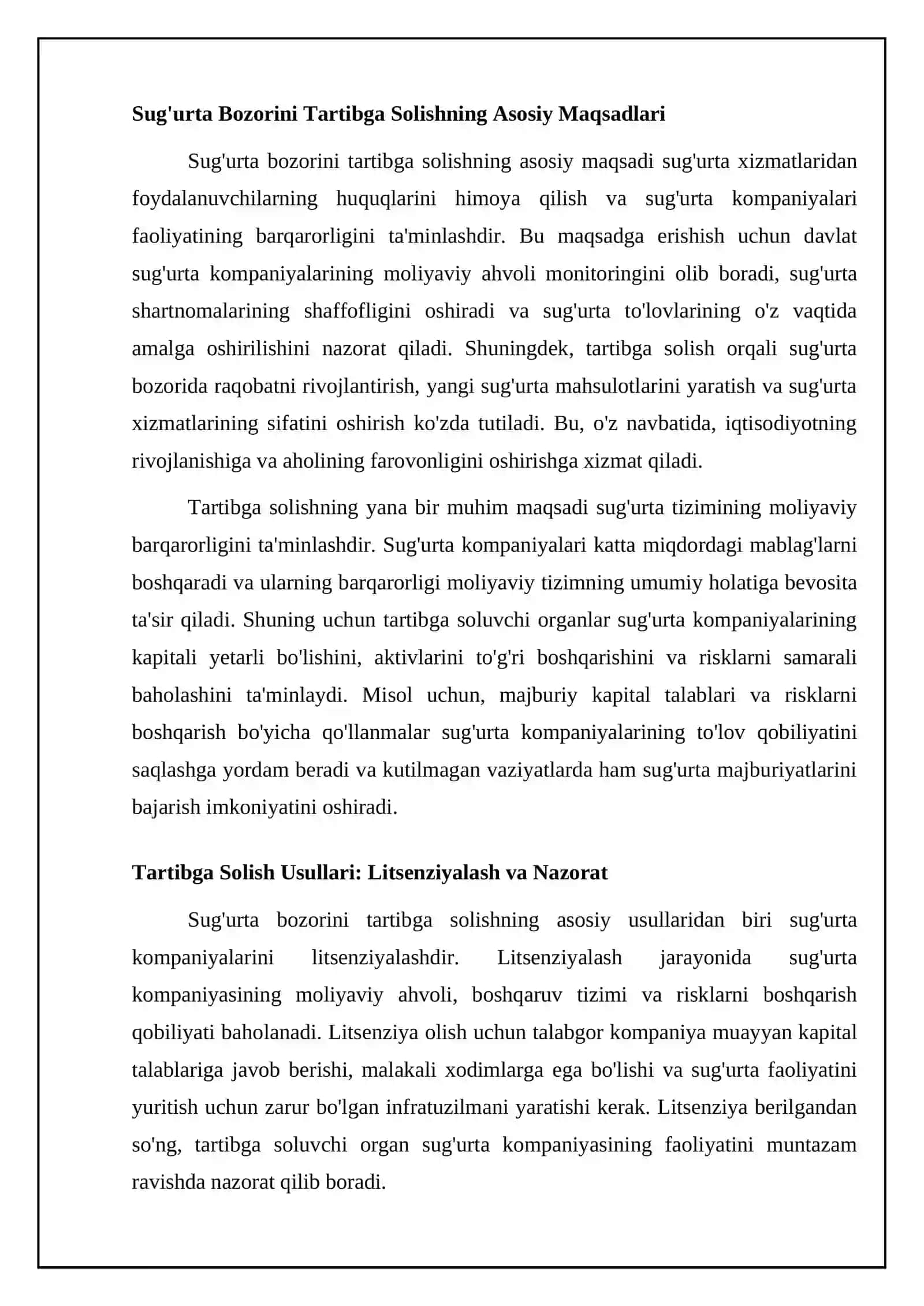 Sug'urta bozorini tartibga solish: Maqsadlar, usullar va organlar 4