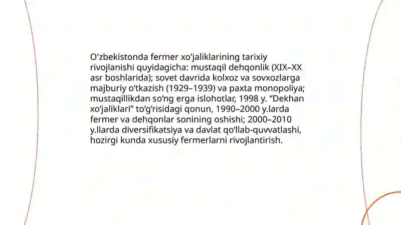 Fermer xójaliklari, ularning qishloq xójaligida tutgan órni va tashkiliy iqtisodiy asoslari 4