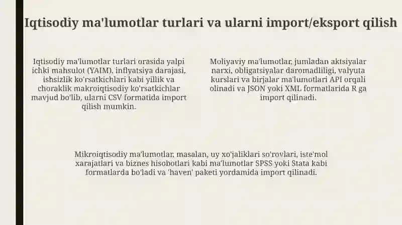 Iqtisodiy ma'lumotlar bilan ishlashda R-programmingning ahamiyati va qo’llanilish 4