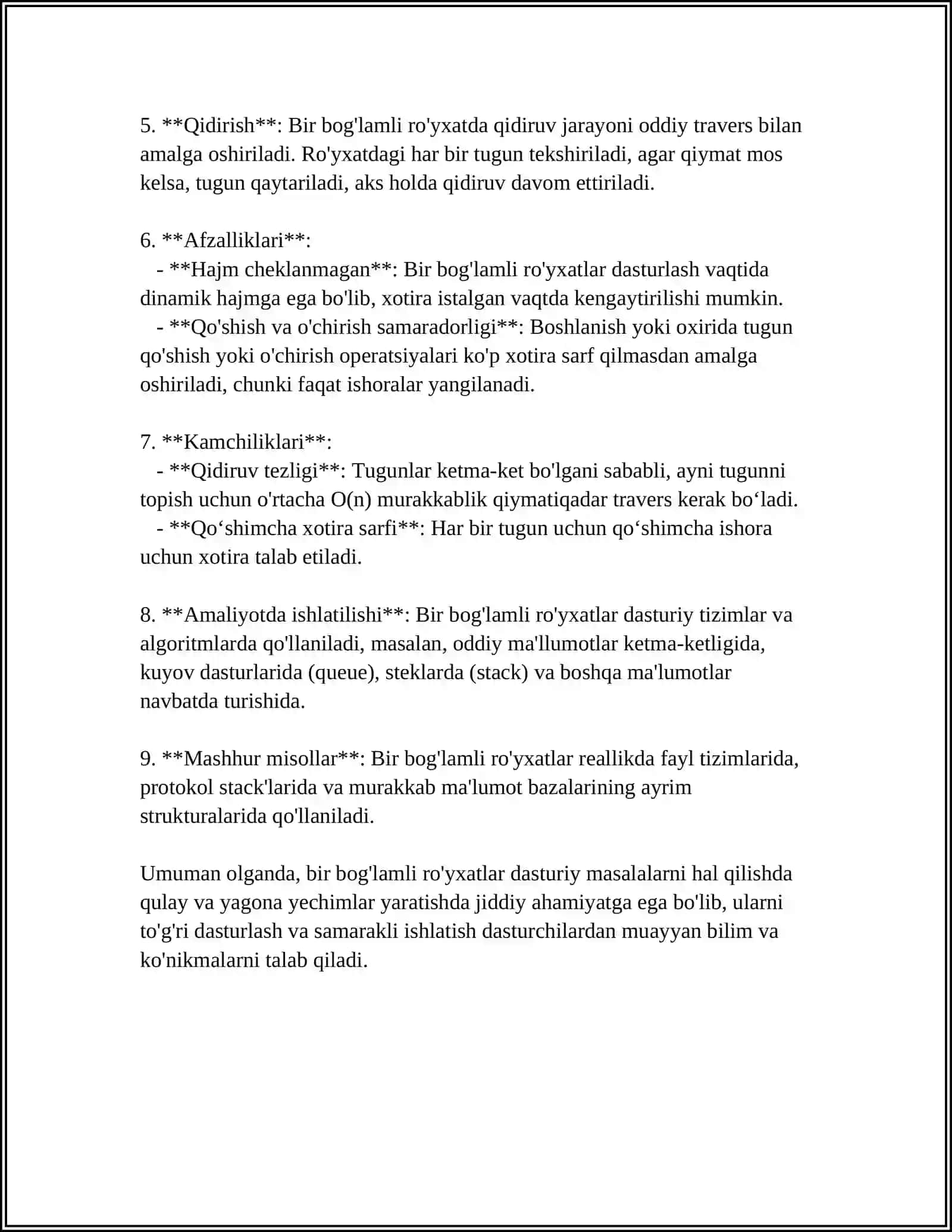 BIR BOG'LAMLI RO'YXATLAR USTIDA AMALLAR VA ULARNING ALGORITMLASH 4