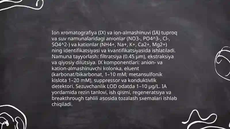 Ion bog'lanishidagi ifloslantiruvchi birikmalarni aniqlash usullari 4