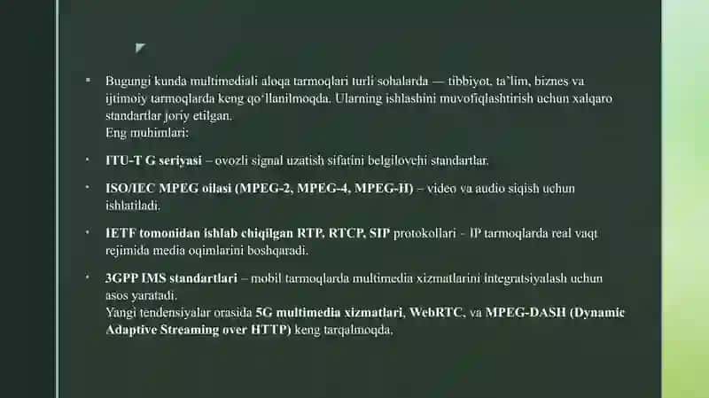 Multimediali aloqa tarmoqlari standartlari. 4