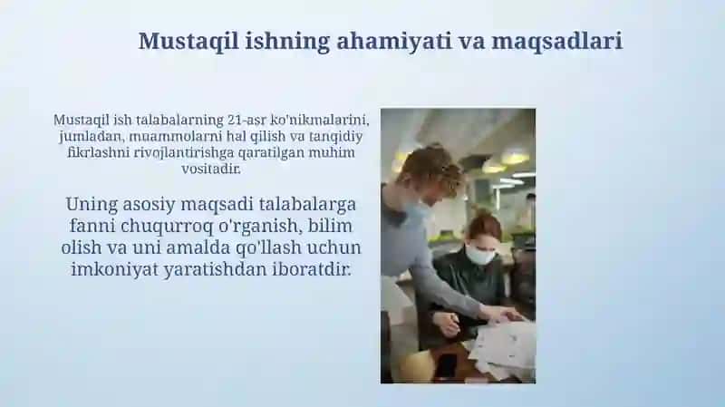 Talabalarning mustaqil ishini tashkil etish va nazorat qilish 4