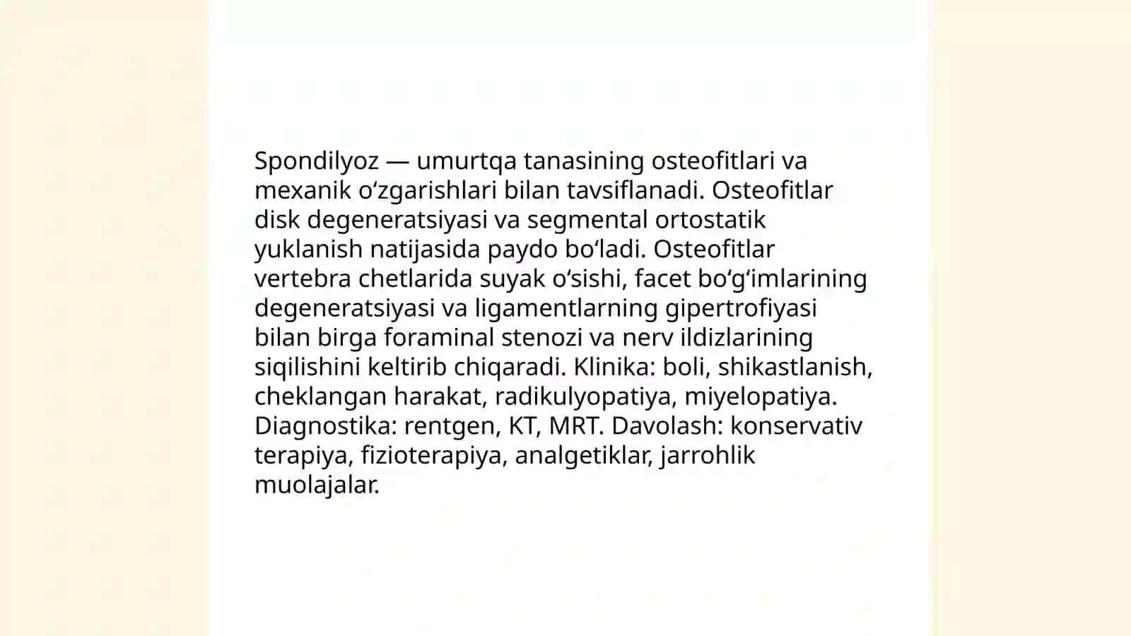 Umurtqalart osteoxondrozi. Spondilyoz. Spondiloartroz 4