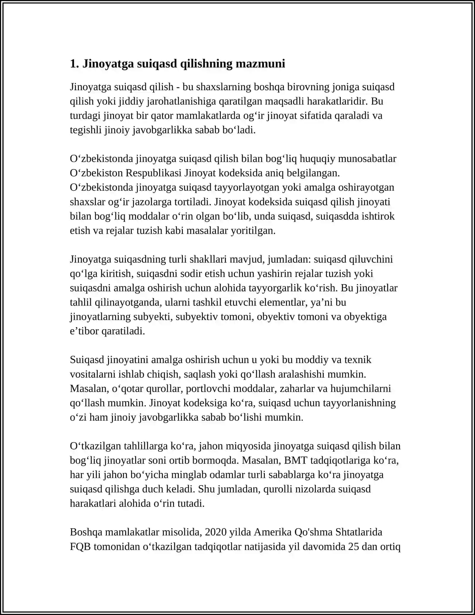 JINOYATGA SUIQASD QILISHNING MAZMUNI VA UNI JINOYATGA TAYYORGARLIK KOʻRISHDAN FARQI NIMADAN IBORAT 4