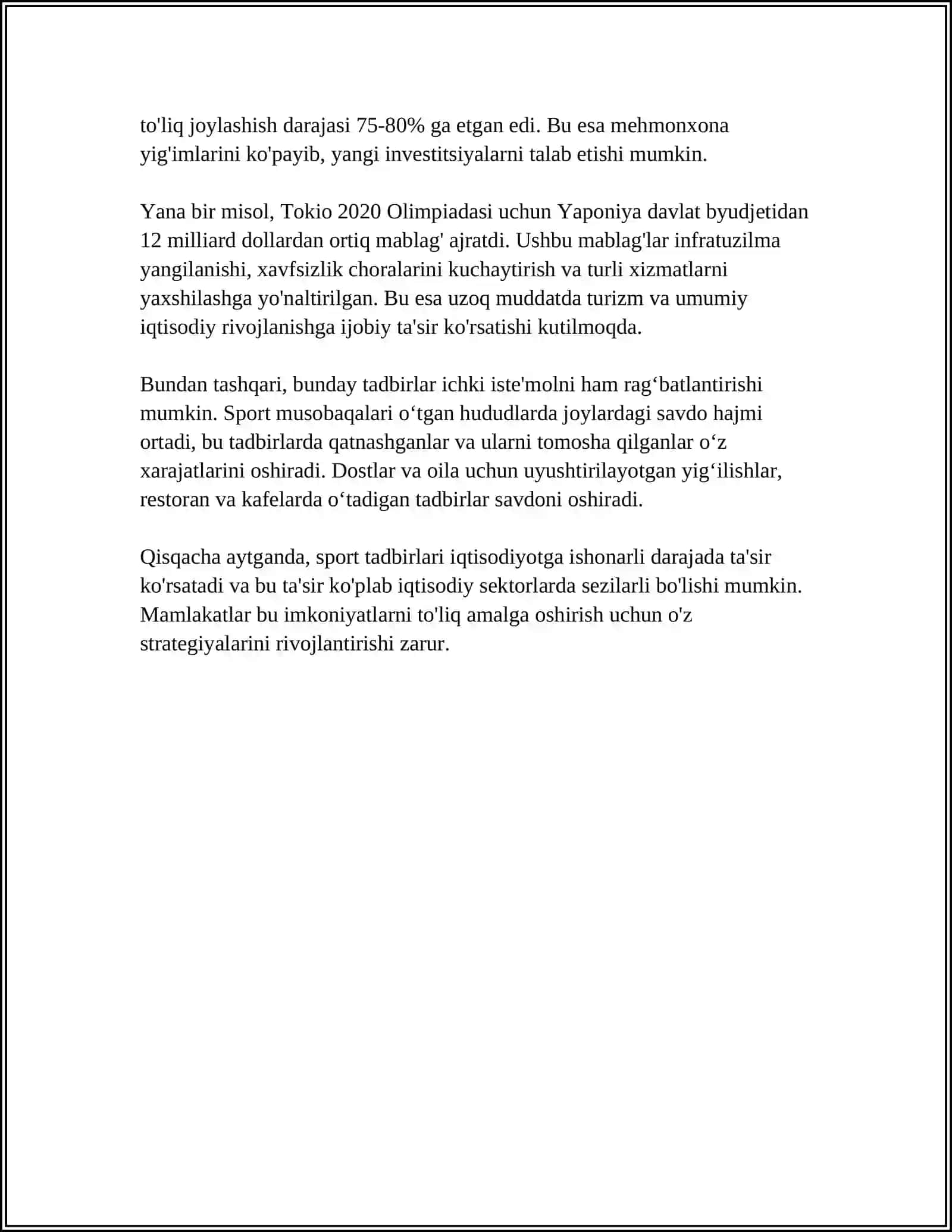 SPORT TADBIRLARINI TASHKIL ETISHNING IQTISODIY AHAMIYATI 4