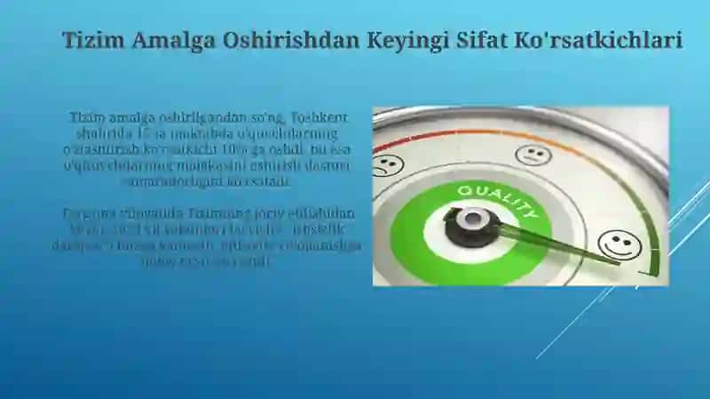Tizimni joriy etishdan olinadigan sifat ko'rsatgichlari 4