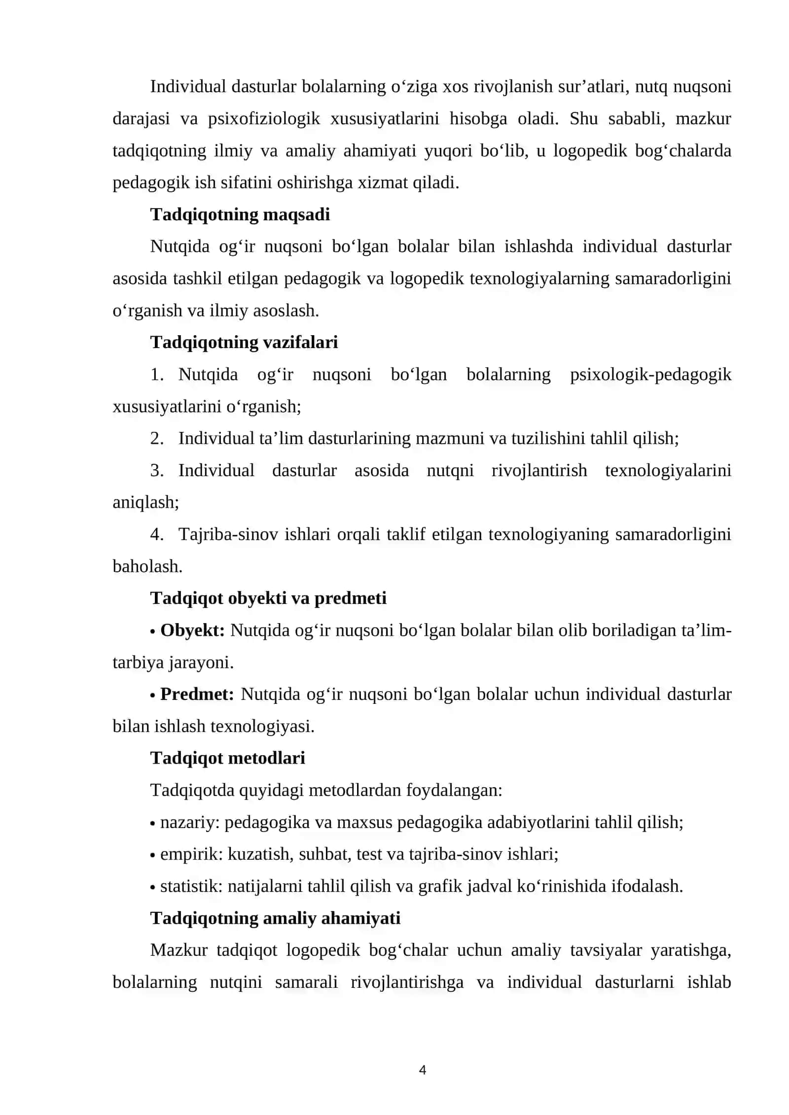 Nutqida ogʻir nuqsoni boʻlgan bolalar uchun individual dasturlar bilan ishlash texnologiyasi 4