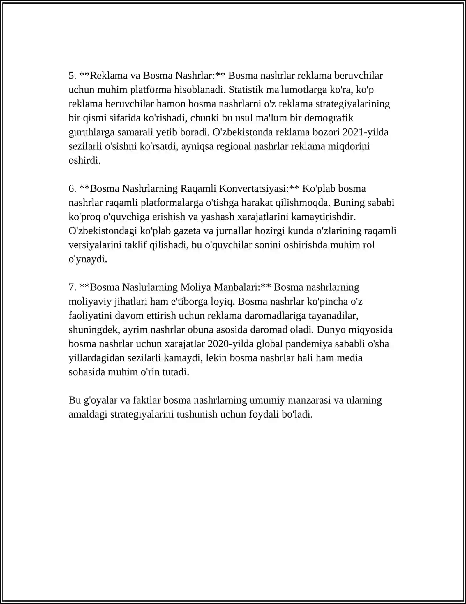 REFERAT Mavzu: BOSMA NASHR: “THE TIMES”, “NEW TIMES”, “BLOOMBERG”, “SABAH”LAR (MATN VA MAZMUN-MAQSADI)NI TAXLIL QILING 4