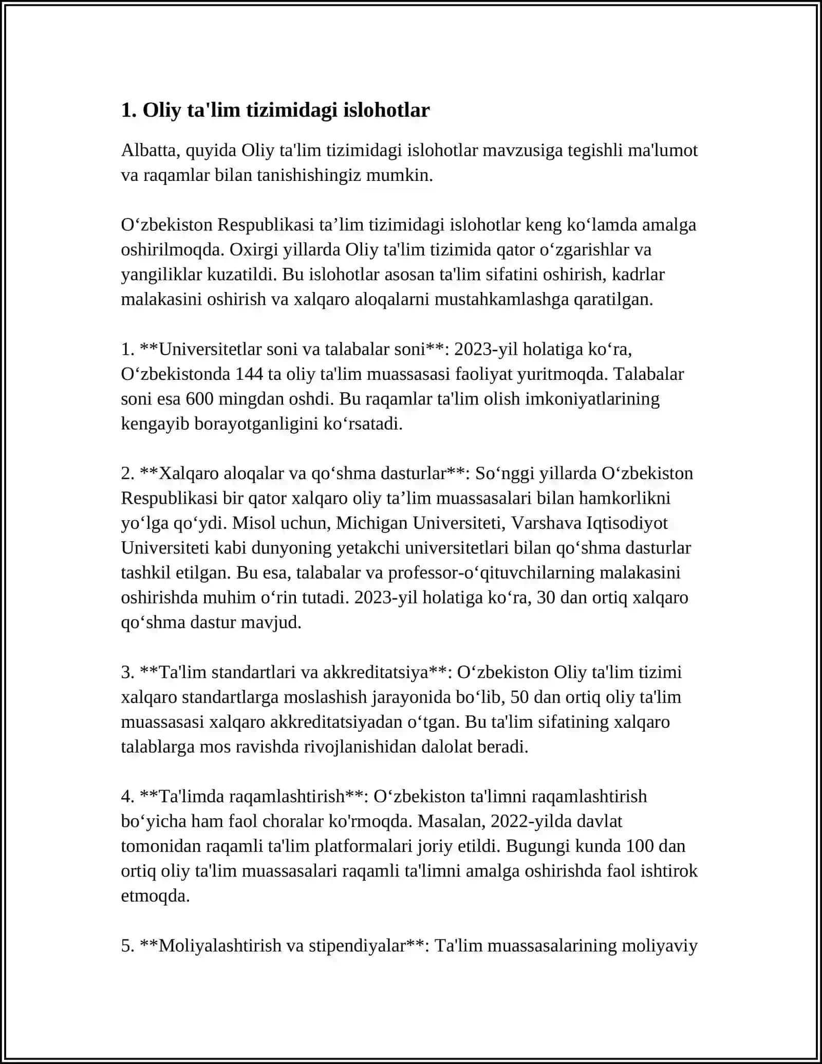 O’ZBEKISTON RESPUBLIKASIDA TALIM SOHALARIDA AMALGA OSHIRILGAN ISLOHOTLAR 4