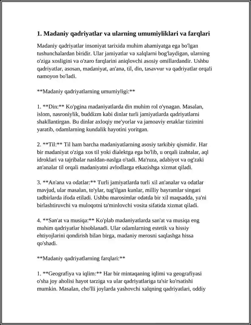 DUNYO XALQLARI MADANIYATIDAGI UMUMIYLIK VA FARQLARI 4
