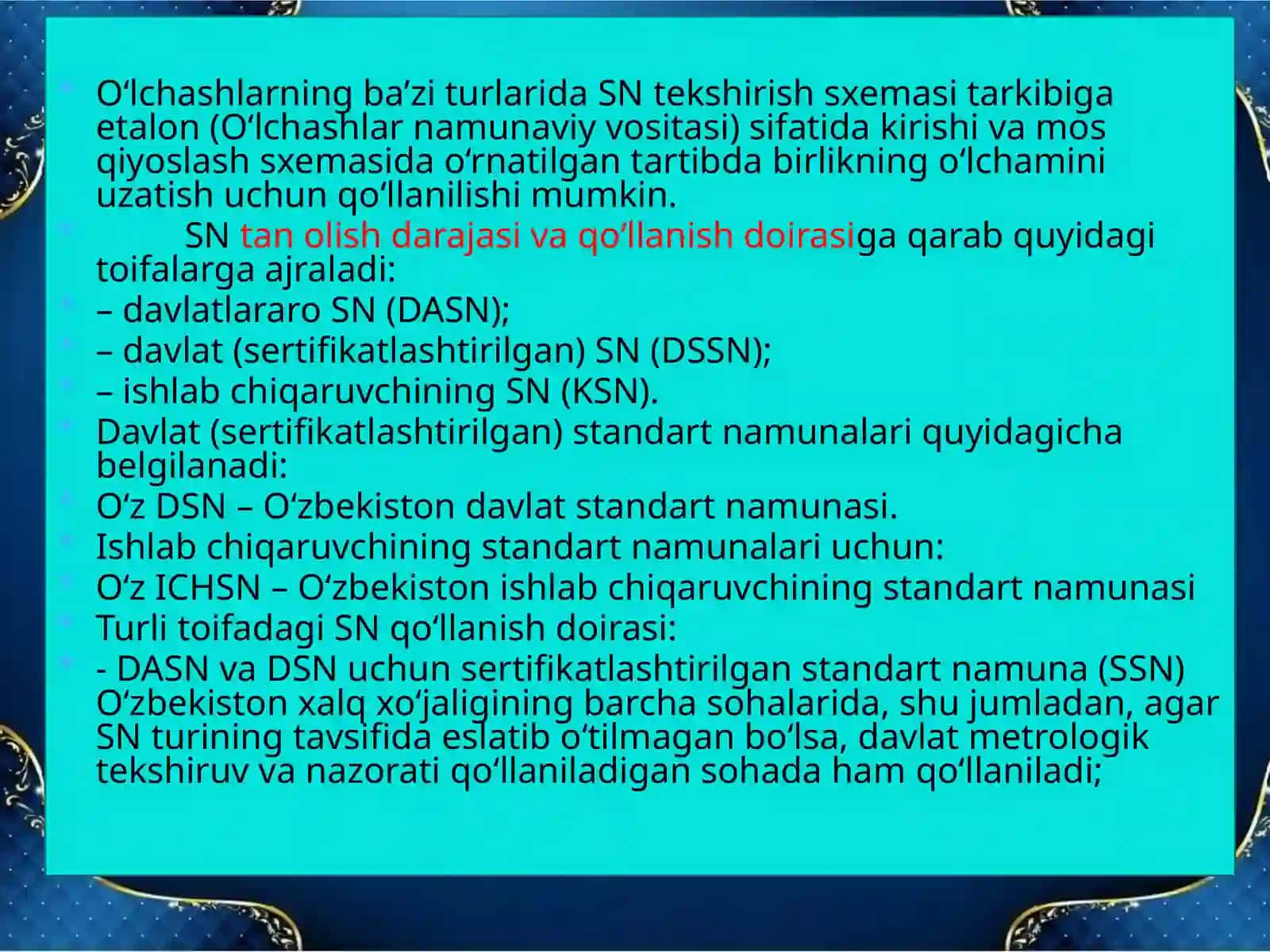 Standart Namunalar, O‘lchashlarni Bajarish Metodikasi va Me’yoriy Hujjatların Exspertizasi 4