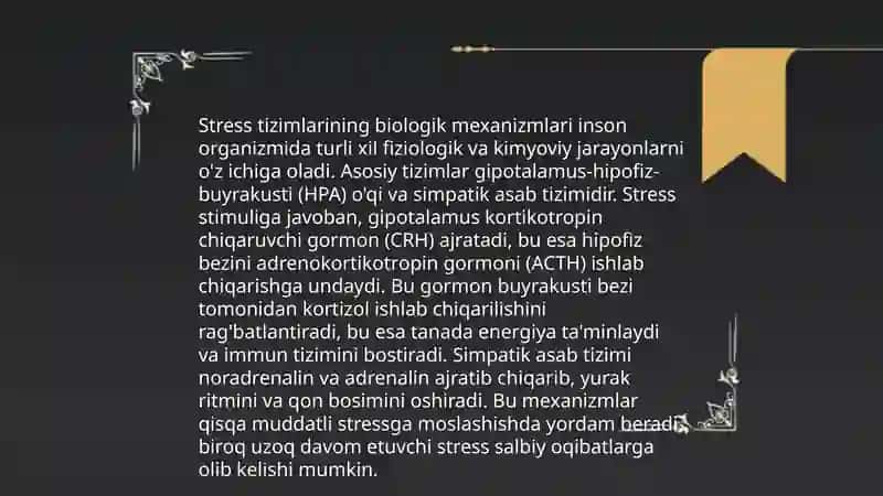 Stress fiziologiyasi, stress reaksiyalari, Stressning turli mexanizmlari. 4