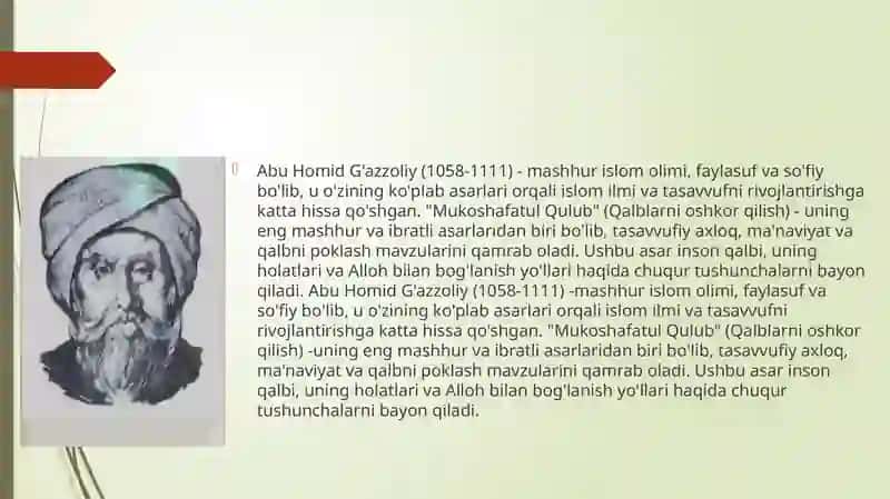 Taqdimot Abu Homid G‘azzoliy va uning “Mukoshafatul qulub” asari 4