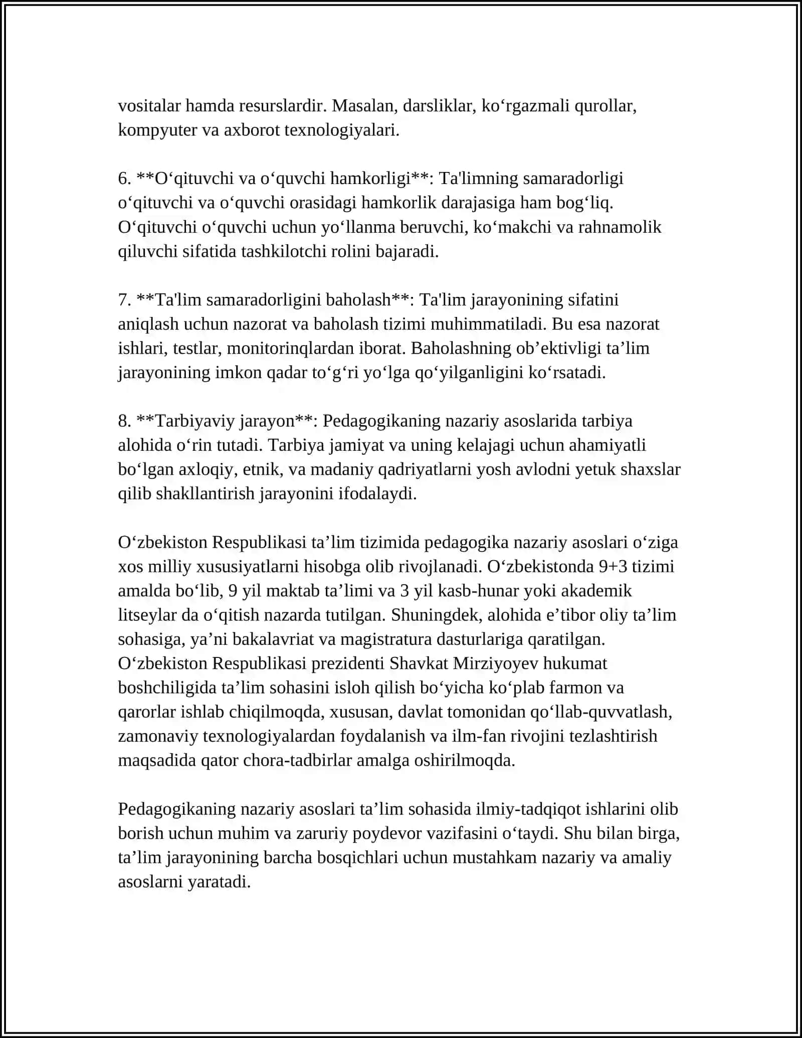 PEDAGOGIKA NAZARIYASI FANINING MAZMUNI VA MOHIYATI, PREDMETI 4