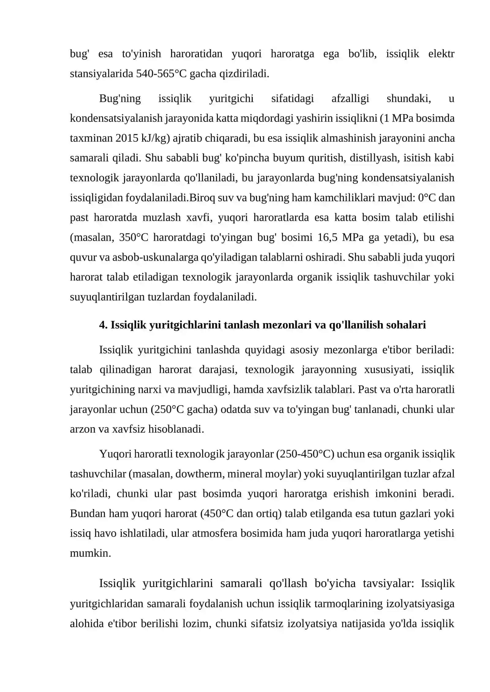 ISSIQLIK YURITGICHLARINING TASNIFI 4