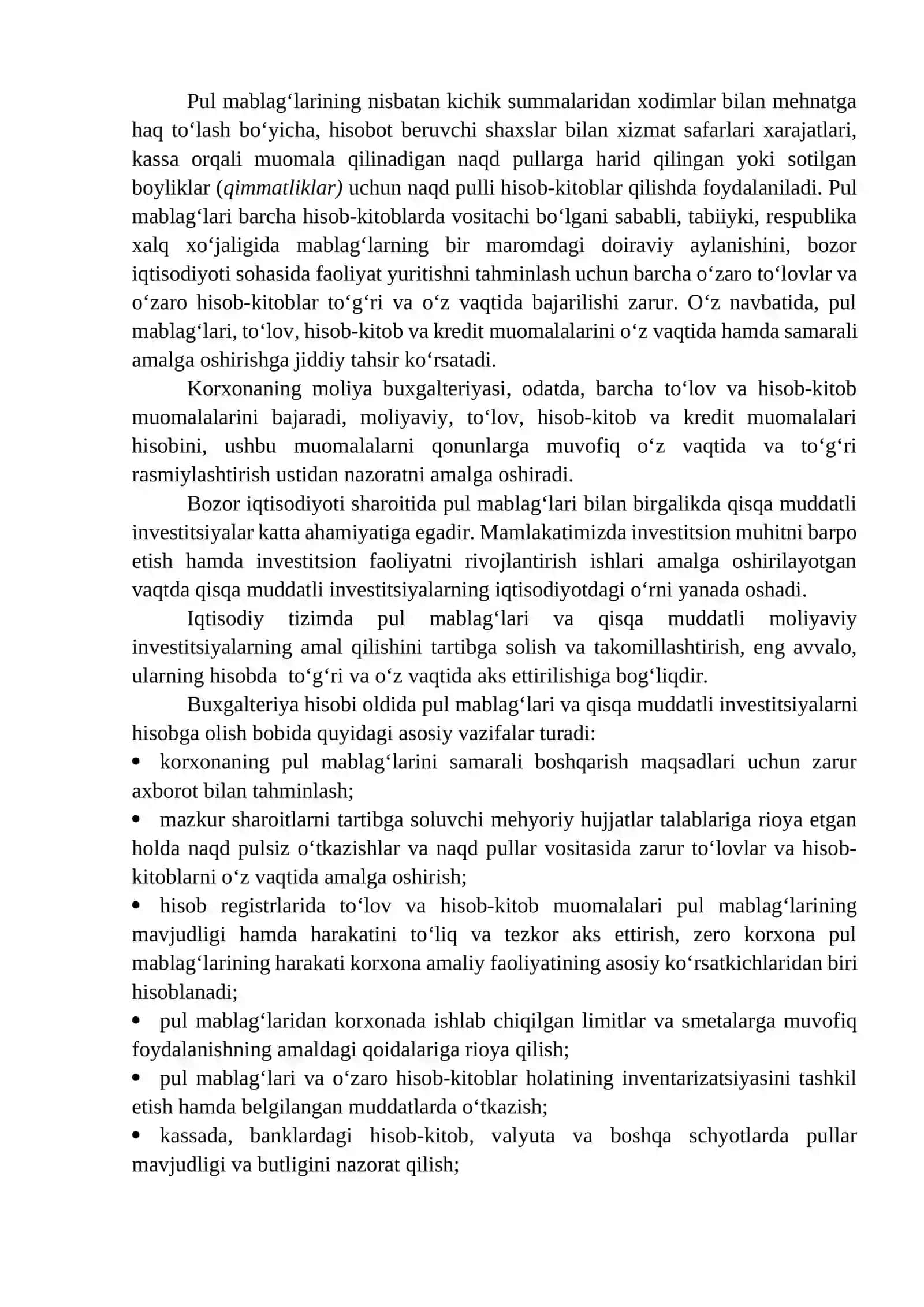 Xo‘jalik yurituvchi sub’ektlarda pul mablag‘lari va valyuta jarayonlarini xisobining vazifalari va axamiyati 4