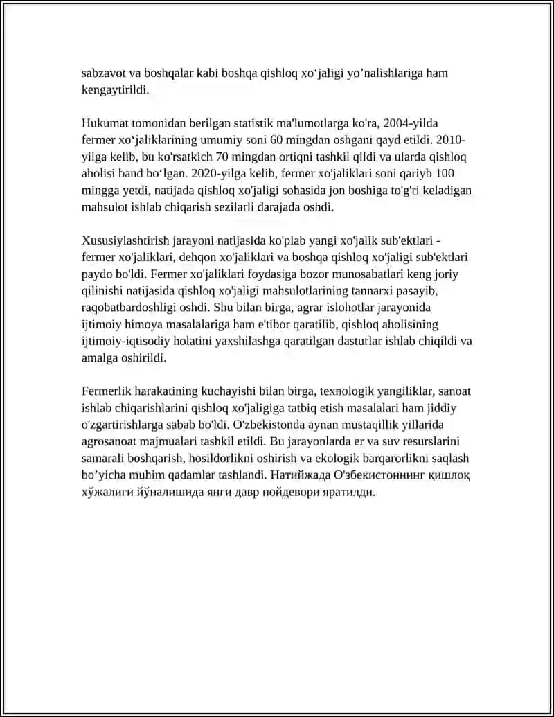 MUSTAQILLIK YILLARIDA QISHLOQ XOʻJALIGI VA SANOAT SOHASIDAGI OʻZGARISHLAR 4