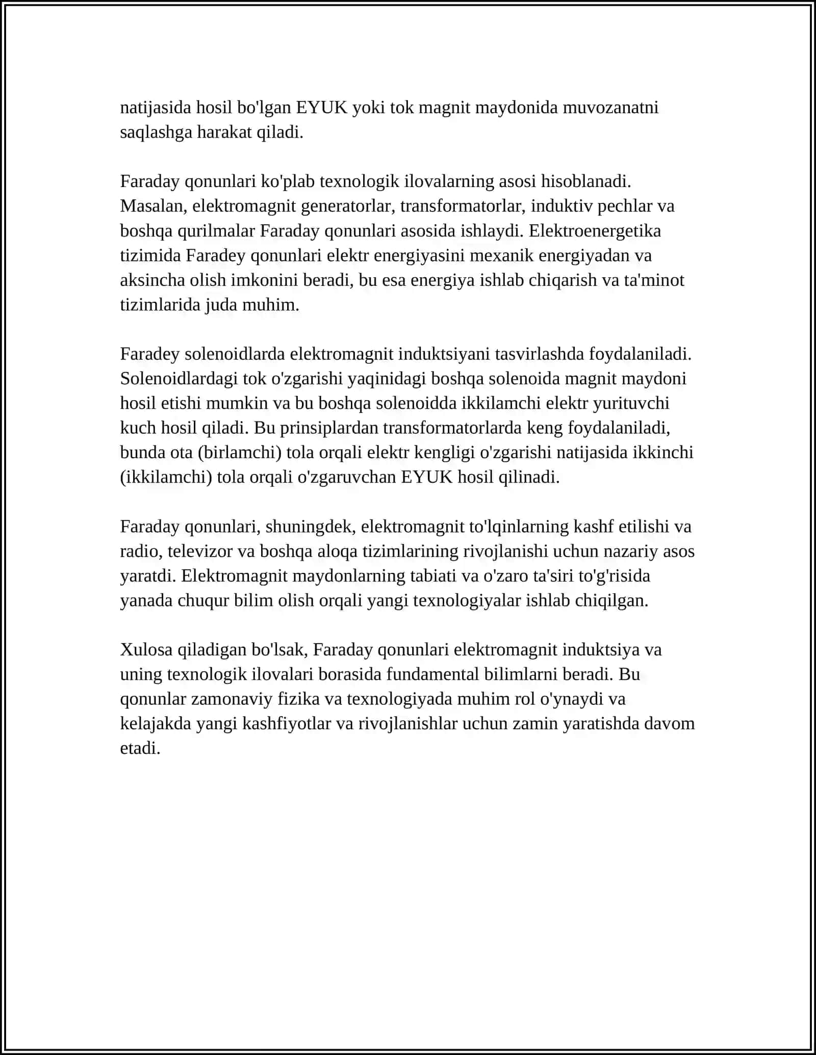 MUSTAQIL ISH Mavzu: FARADEY QONUNLARI 4