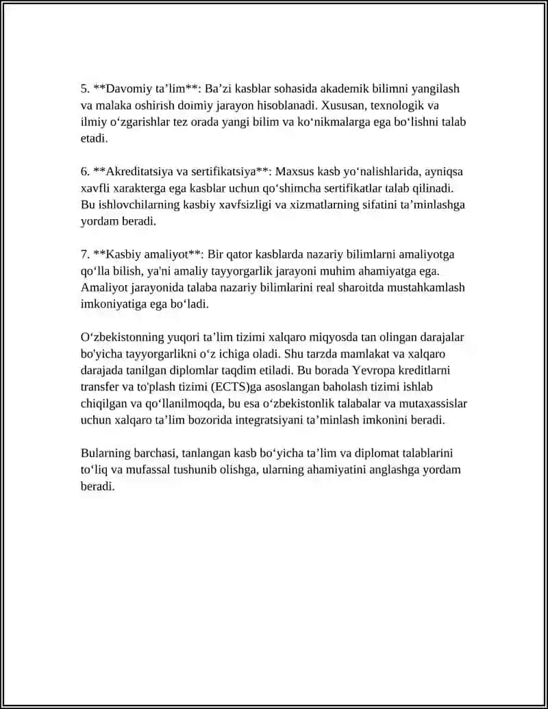 Kasbga oid ta'lim va diplom talablari 4