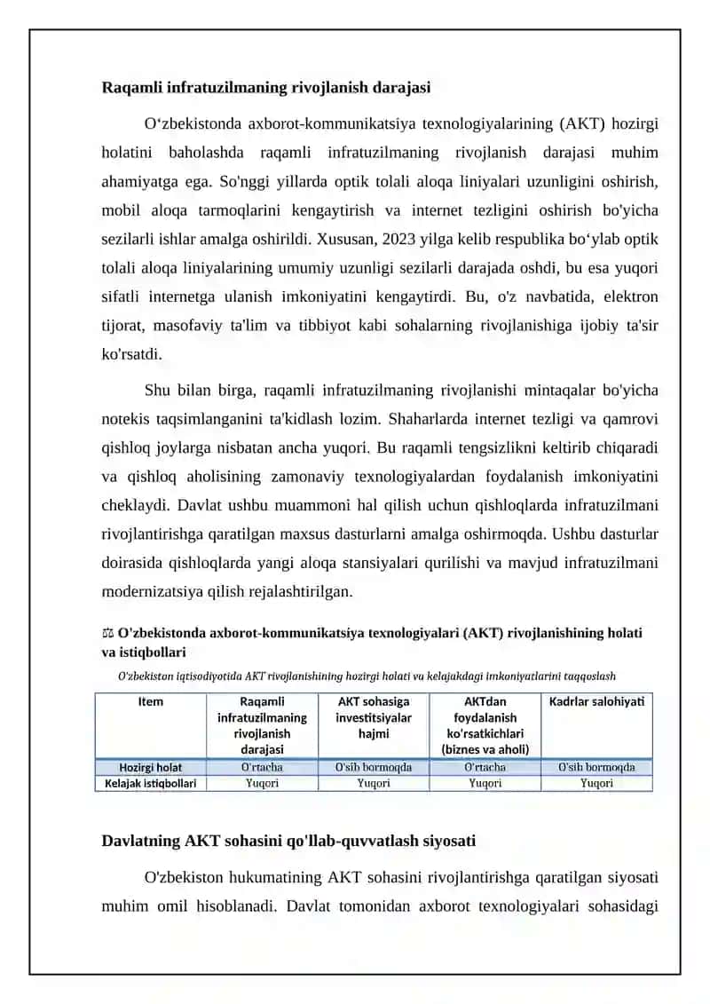 O‘zbekiston iqtisodiyotida axborot-kommunikatsiya texnologiyalarni rivojlanish holati va istiqboli 4