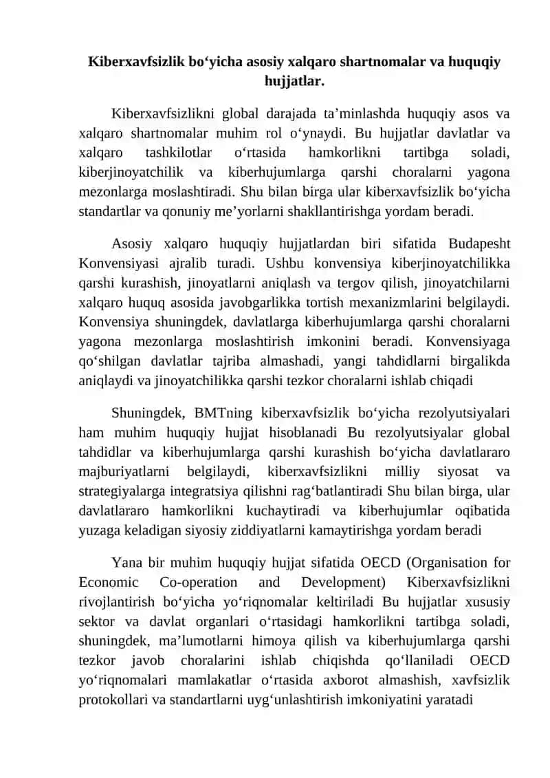 Kiberxavfsizlik bo'yicha xalqaro hamkorlik va shartnomalar 4