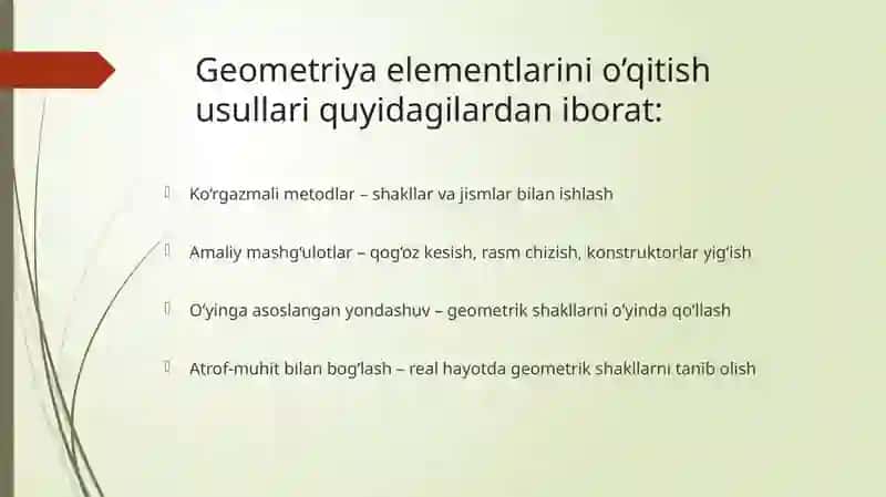 Geometriya elementlarini o'rgatish metodikasi 4