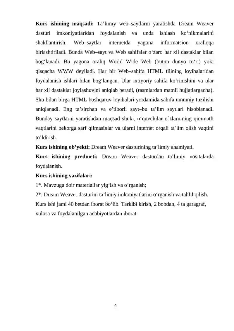 Dreamweaver dasturidan foydalanish va uning samaradorligi 4