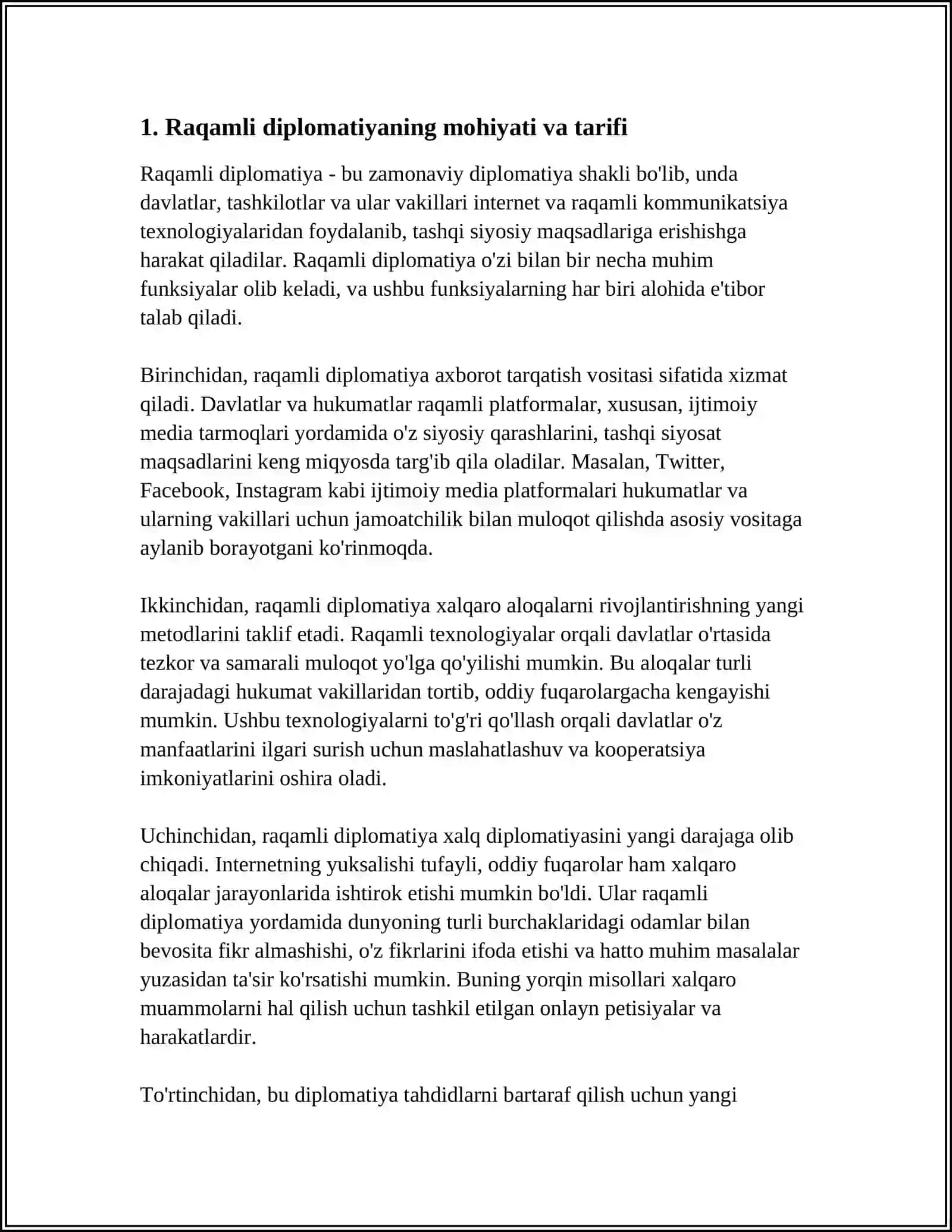 "MARKAZIY OSIYO DAVLATLARIDA RAQAMLI DIPLOMATIYANING SHAKLLANISH BOSQICHLARI VA XUSUSIYATLARI” 4