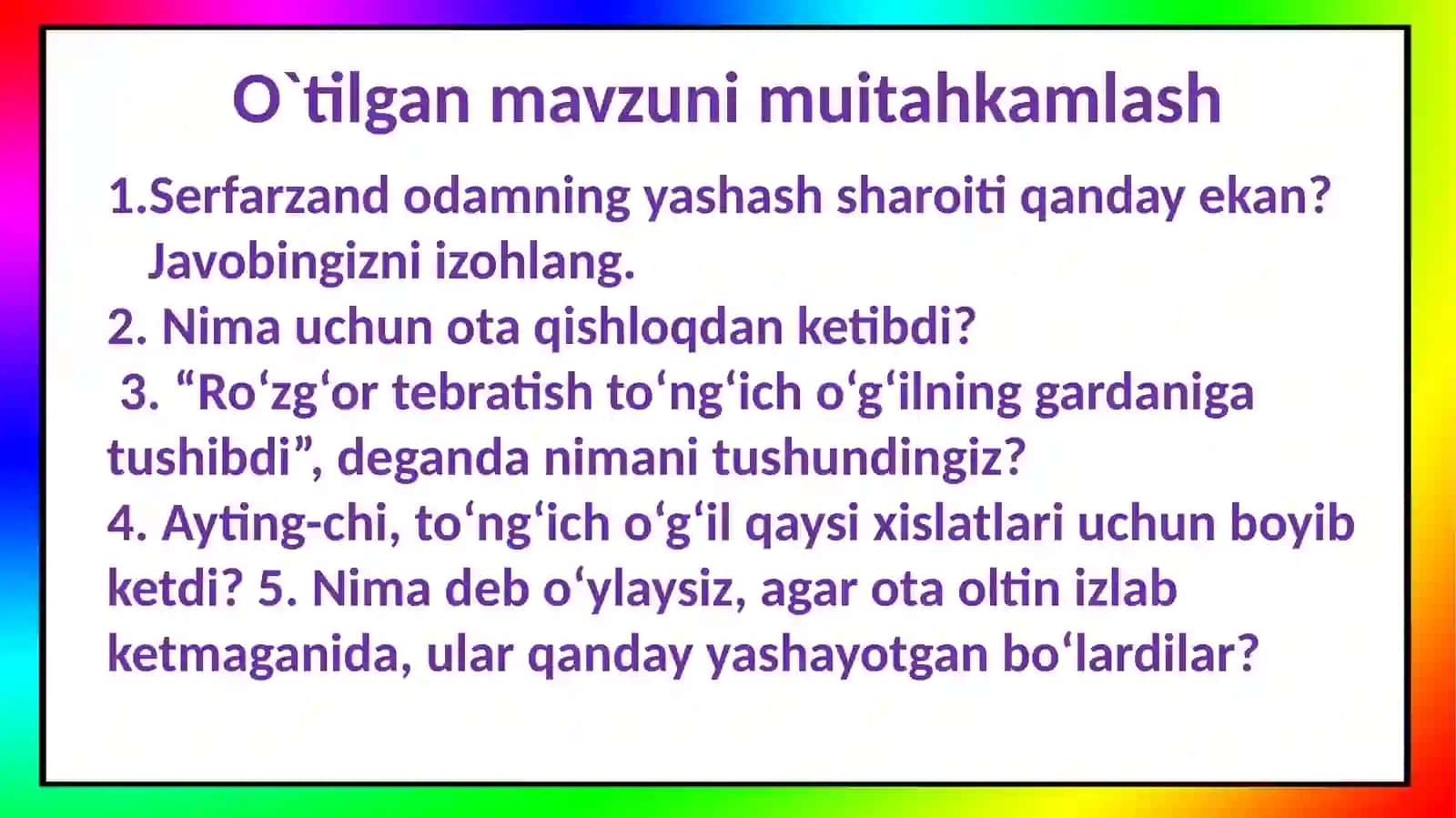 Nomalar hamda fe'lyat haqida savollar 4
