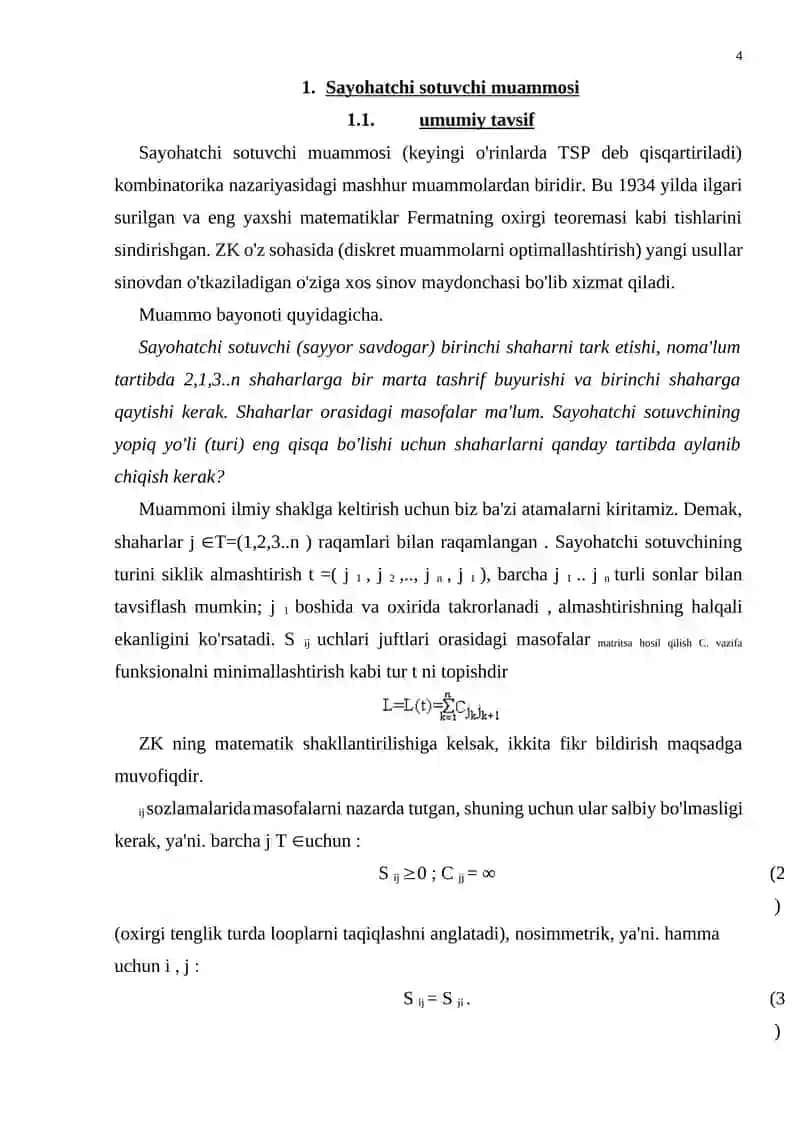 Kommivoyajer masalasini hal qilish usullari 4